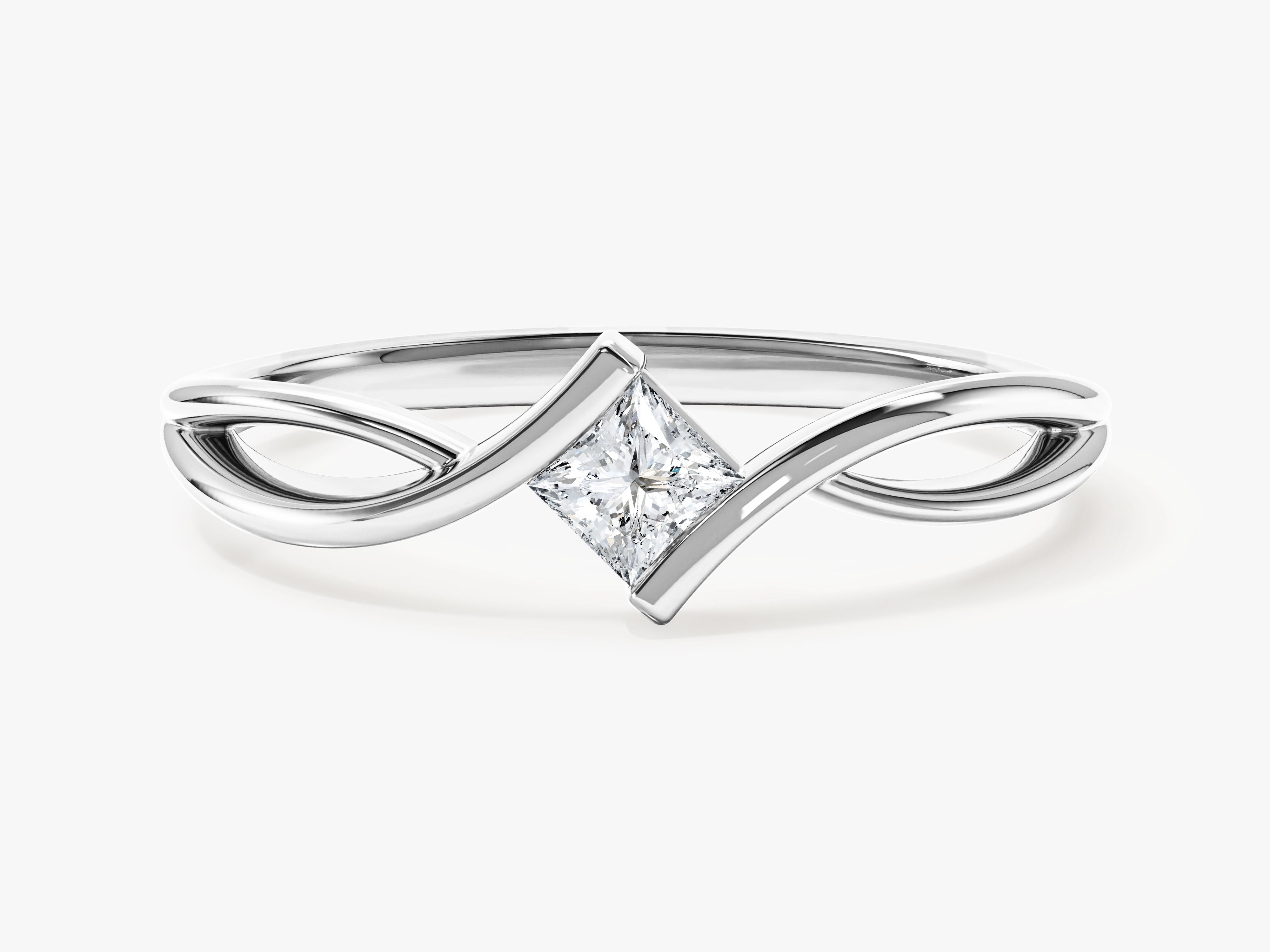 Prinzessin Moissanit Versprechensring mit gedrehter Ringschiene