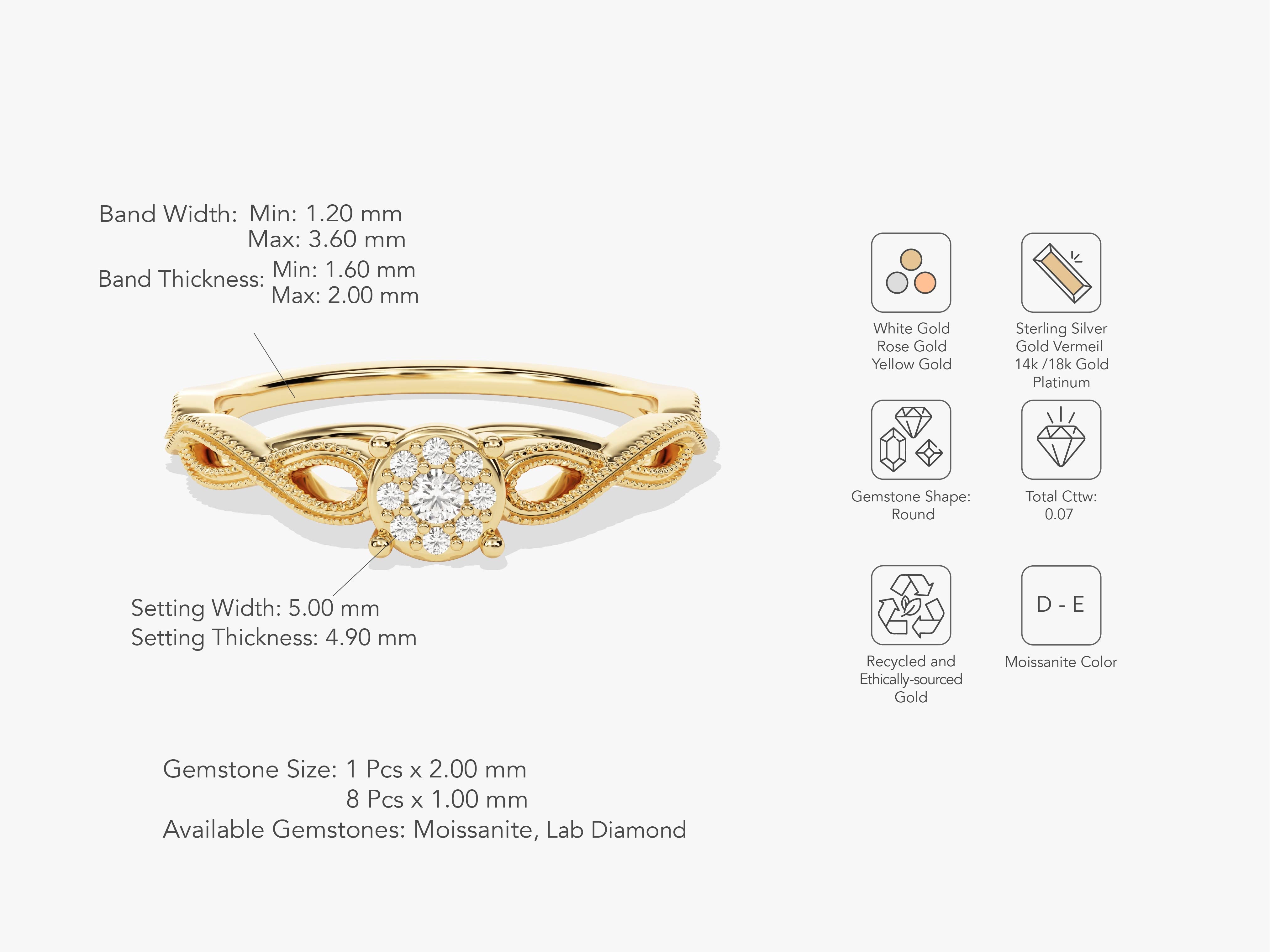 Gold moissanite engagement ring with intricate band design