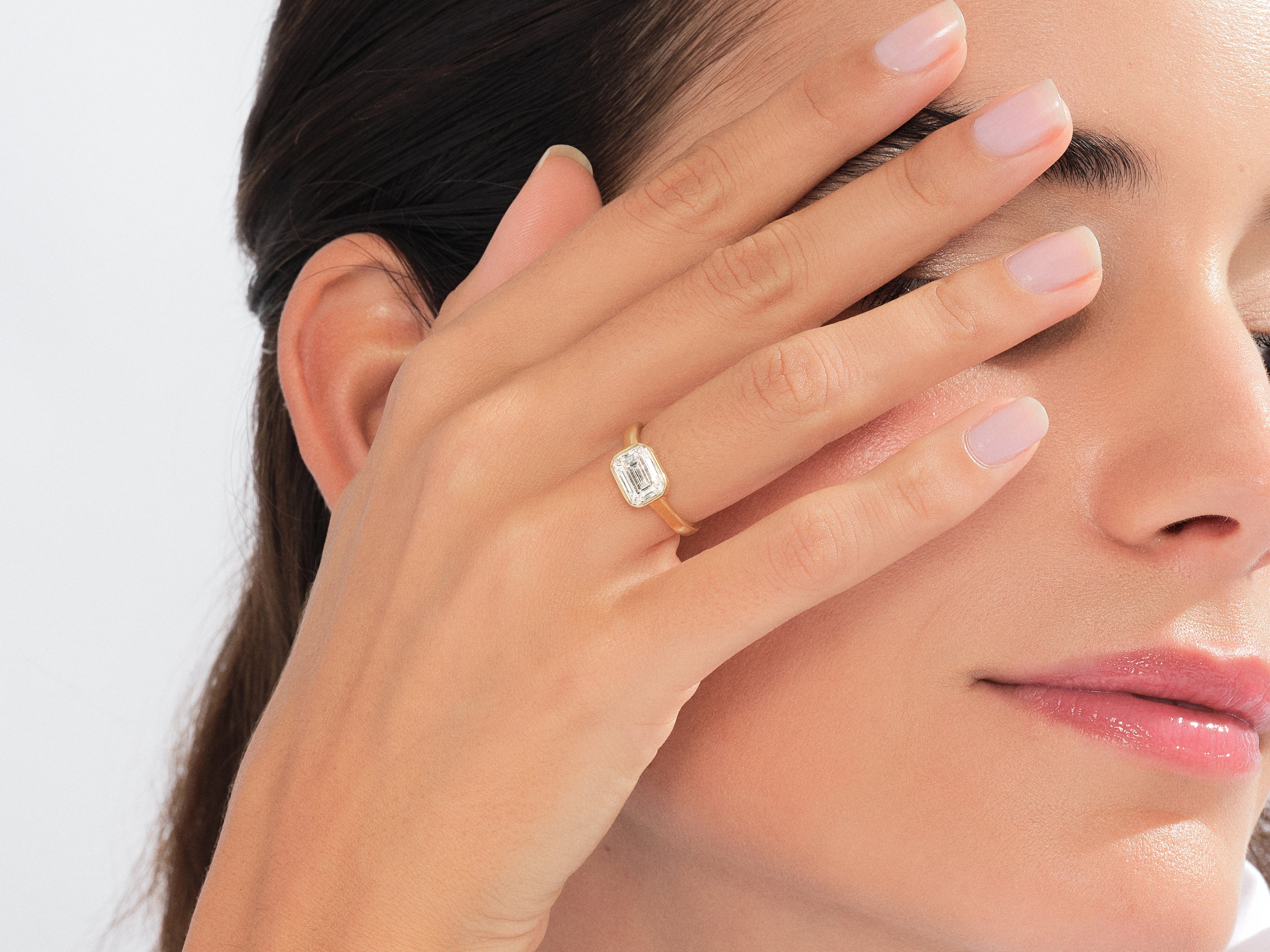 Flat Band Emerald Cut Lab Grown Diamond Engagement Ring
