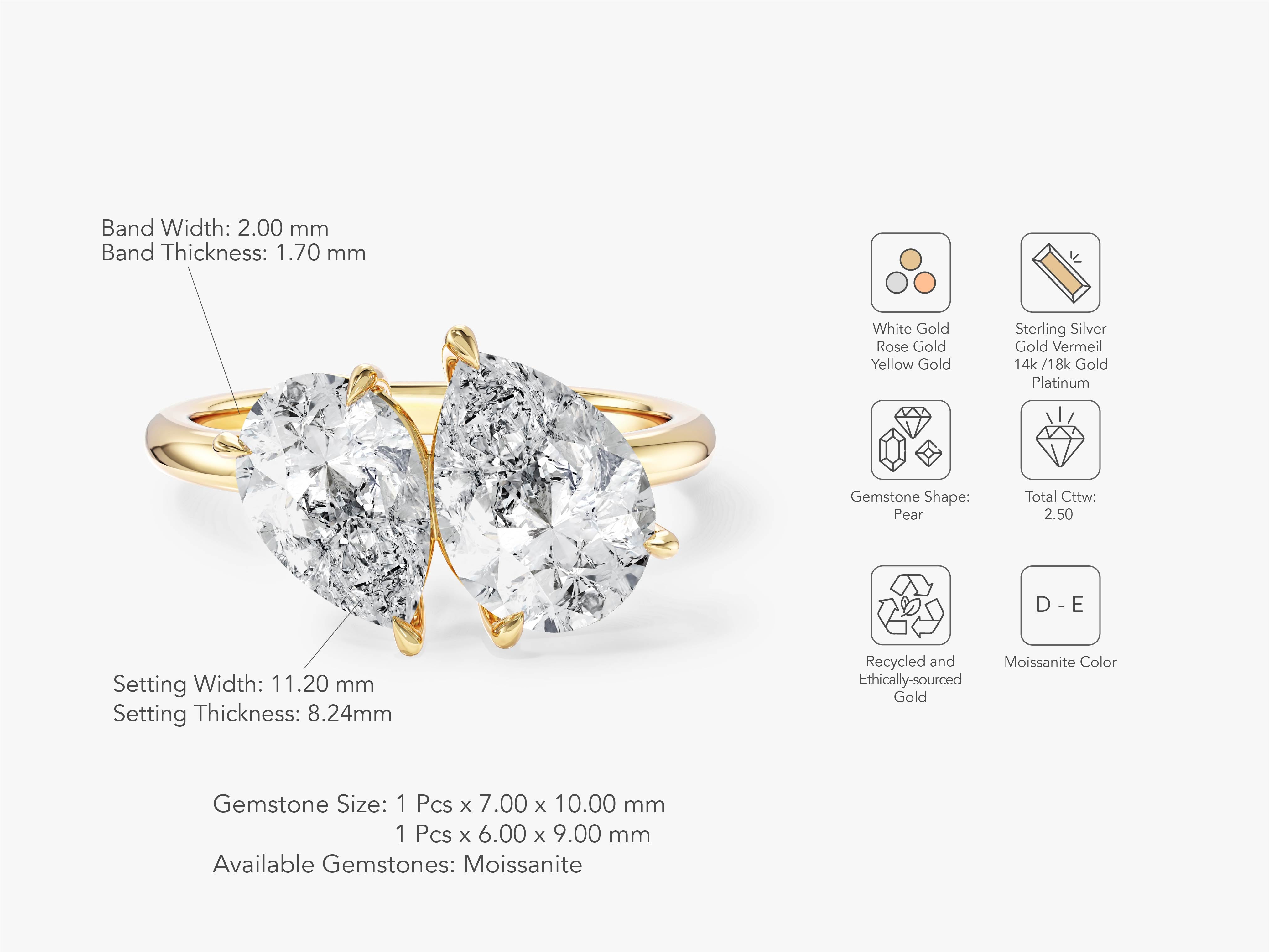 Two pear-shaped moissanite engagement ring in gold