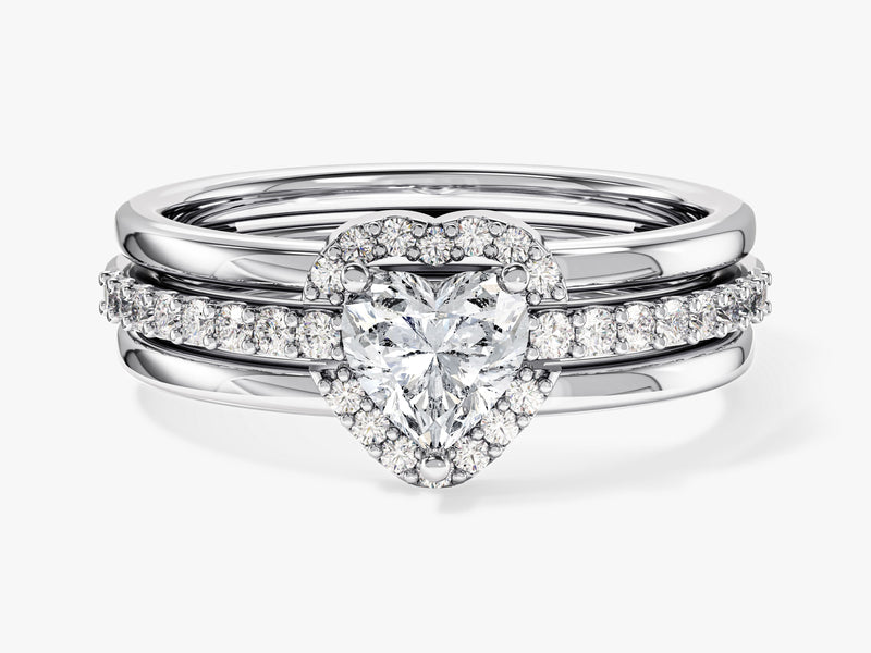 Diamond heart engagement ring set with pave band