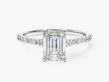 Sidestone Accent Emerald Cut Moissanite Engagement Ring