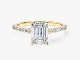 Sidestone Accent Emerald Cut Moissanite Engagement Ring