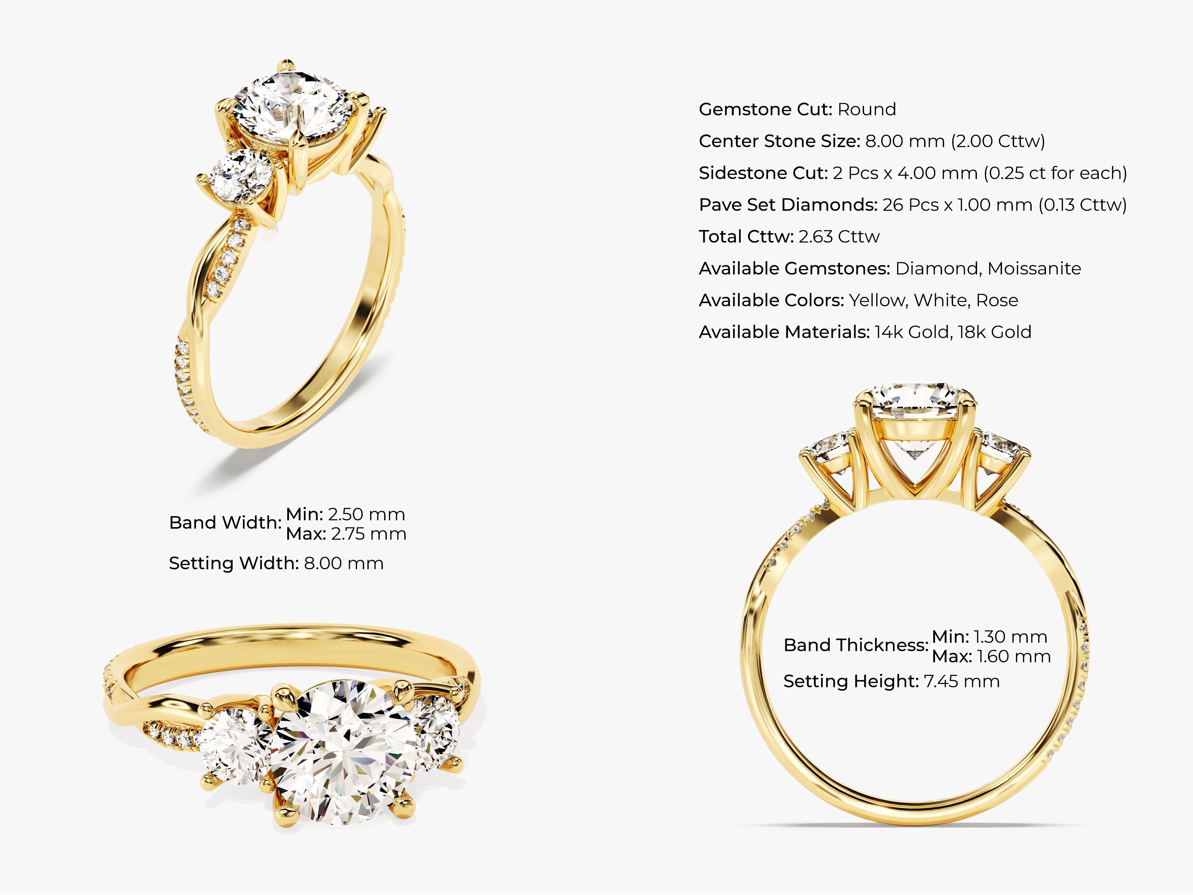 Gold diamond engagement ring with round center stone