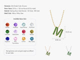 Letter M necklace with green gemstones, sterling silver, gold vermeil