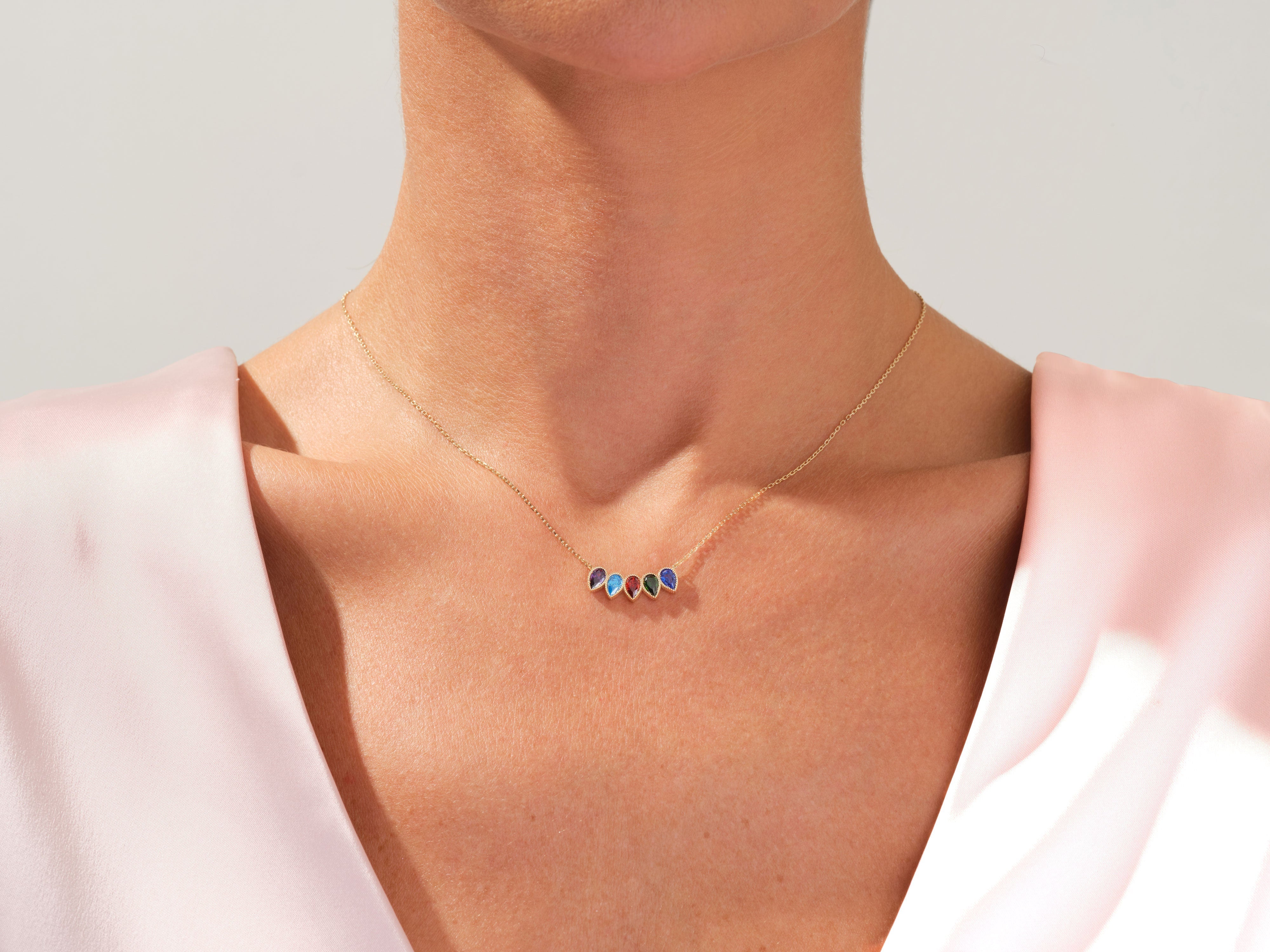 Bezel Tropfen-Geburtsstein-Halskette