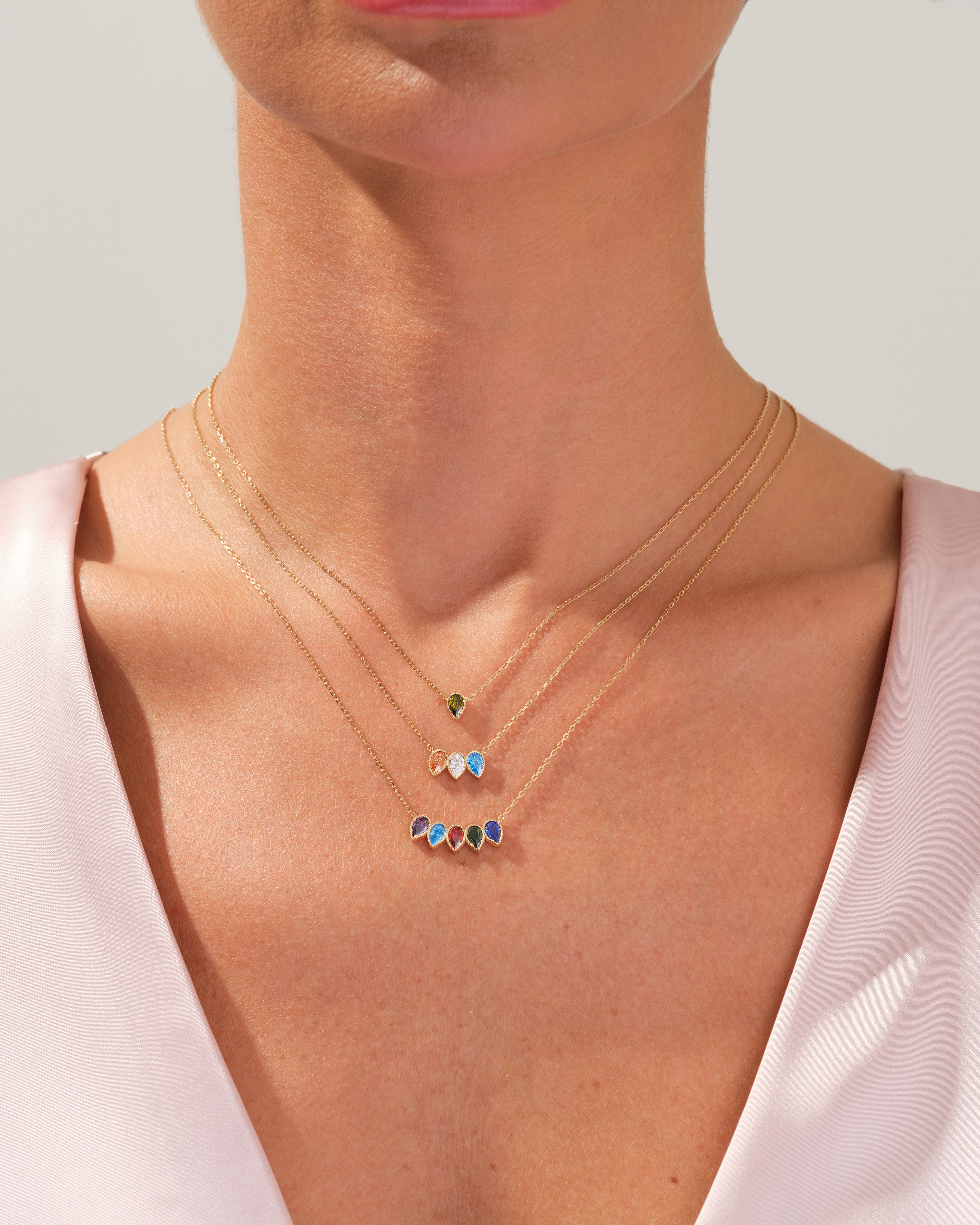 Bezel Tropfen-Geburtsstein-Halskette