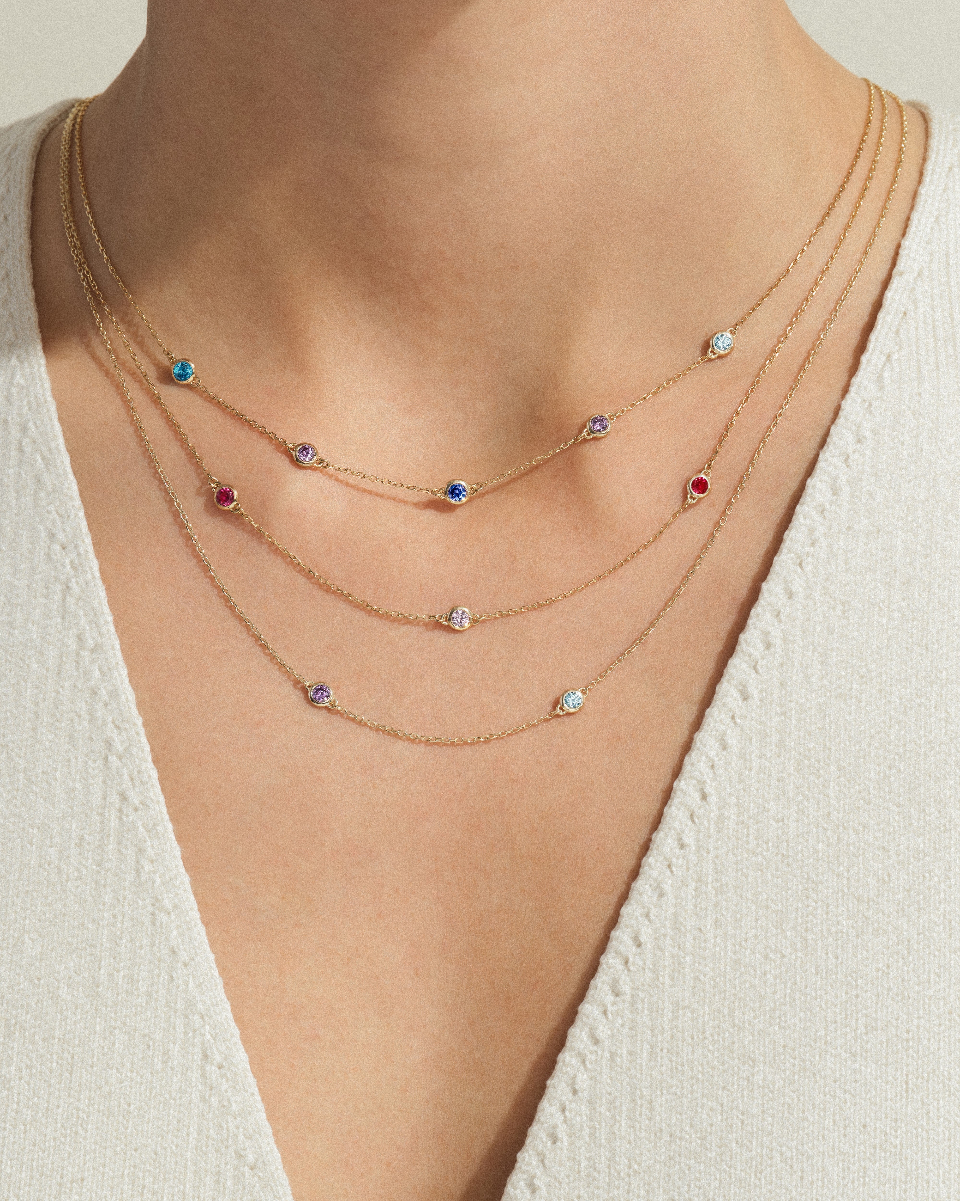 Bezel Familien-Geburtsstein-Halskette