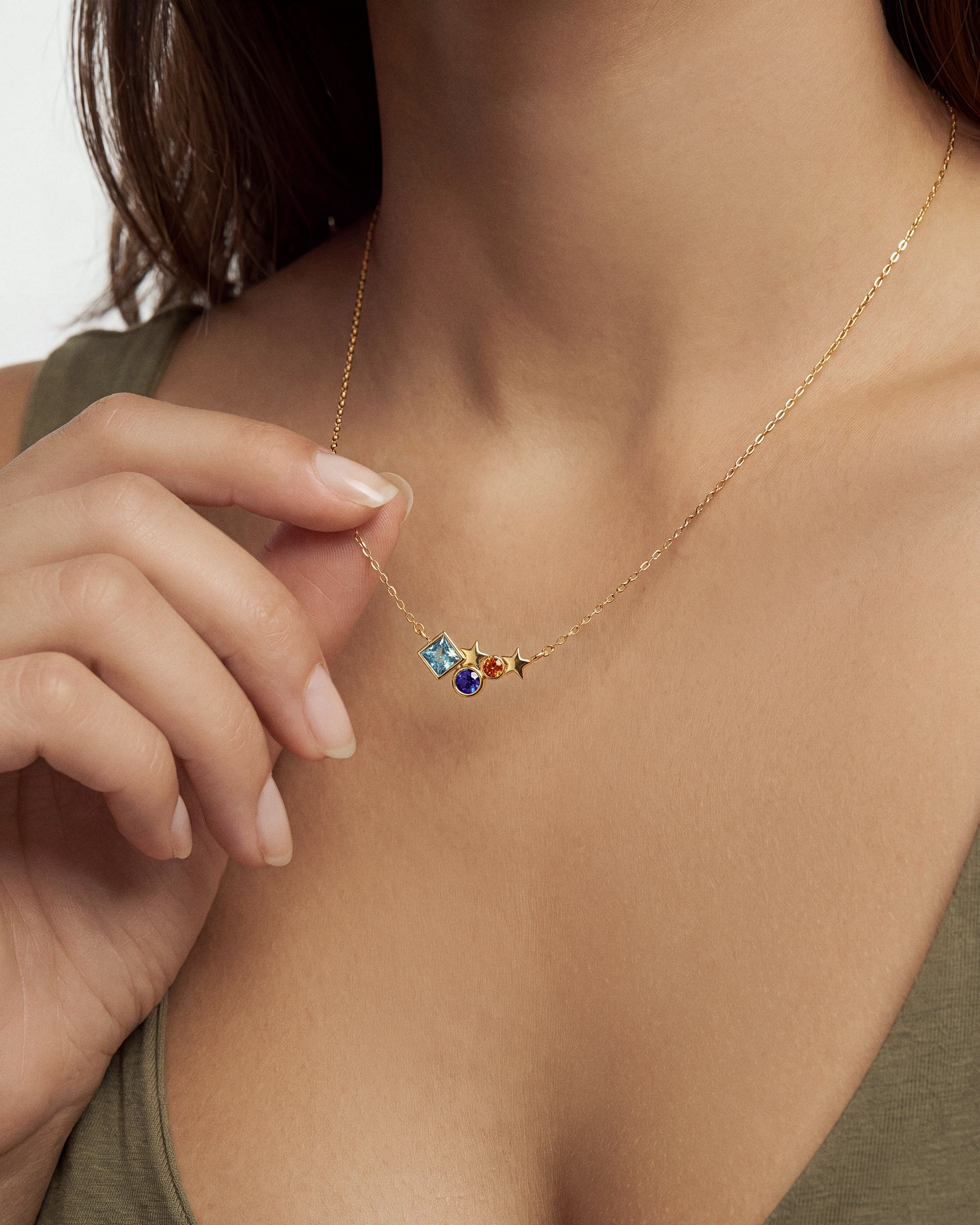 Star Birthstone Cluster Necklace