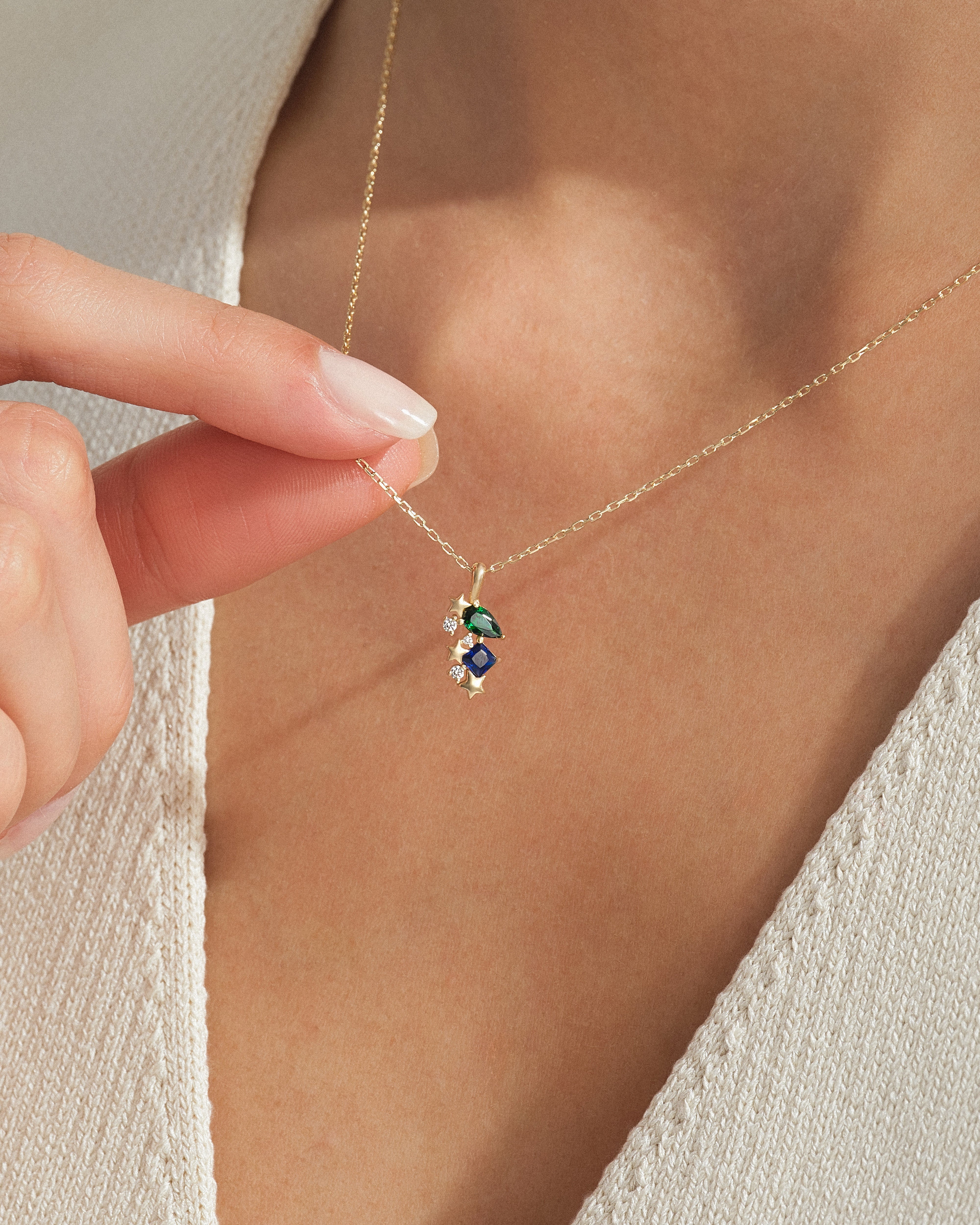 Pear and Princess Birthstone Necklace