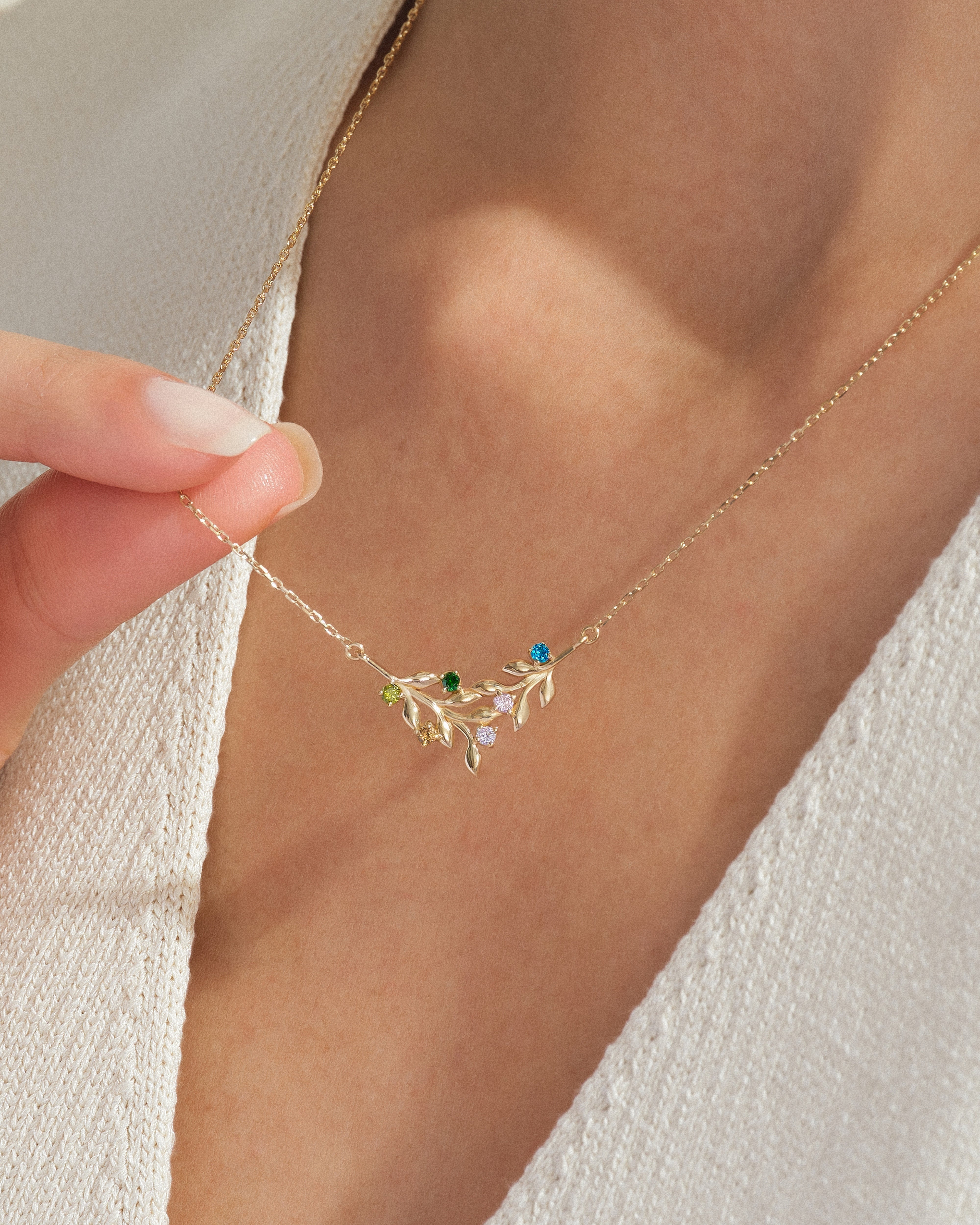 Floral Multi Birthstone Necklace