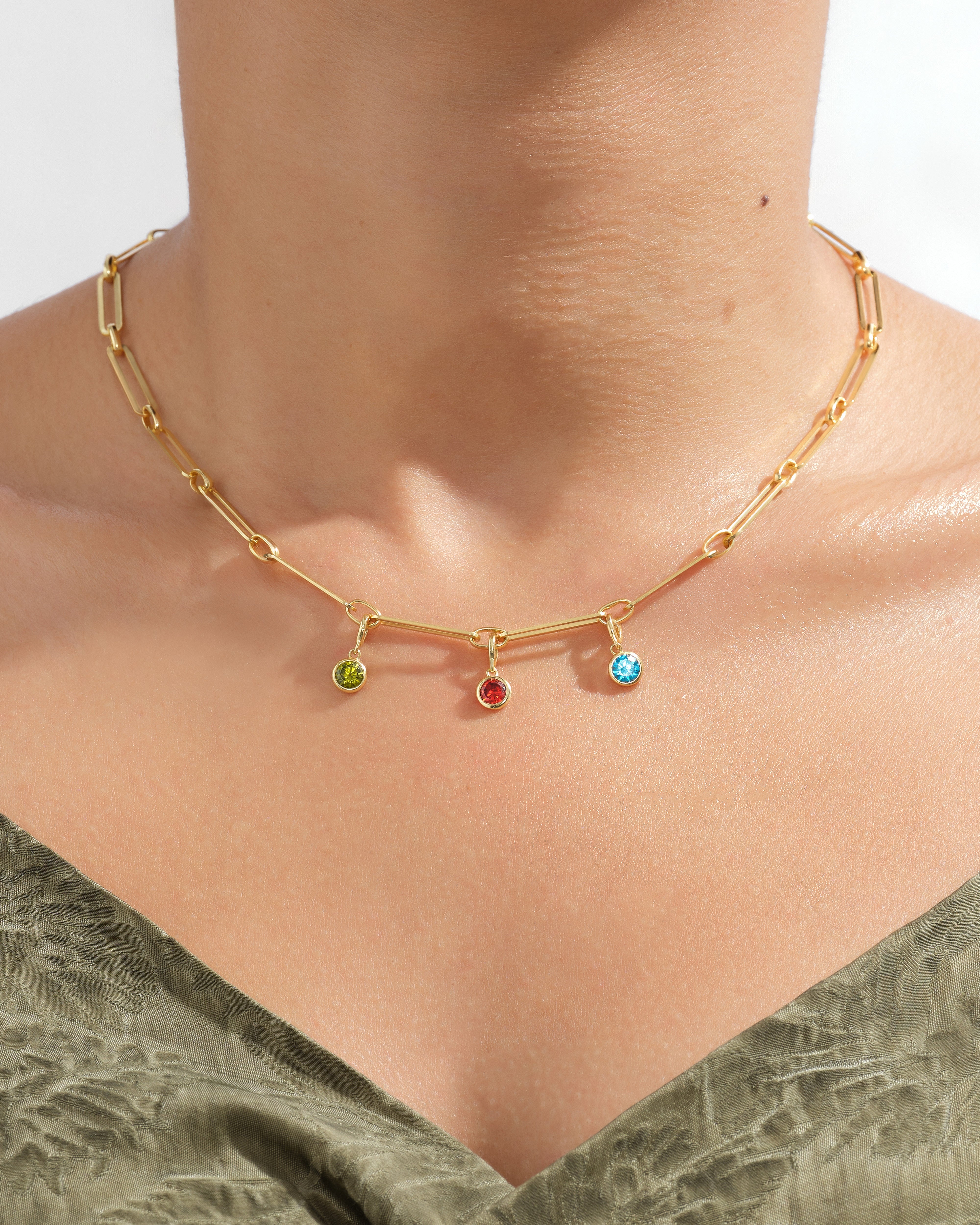 Paperclip Birthstone Charm Necklace