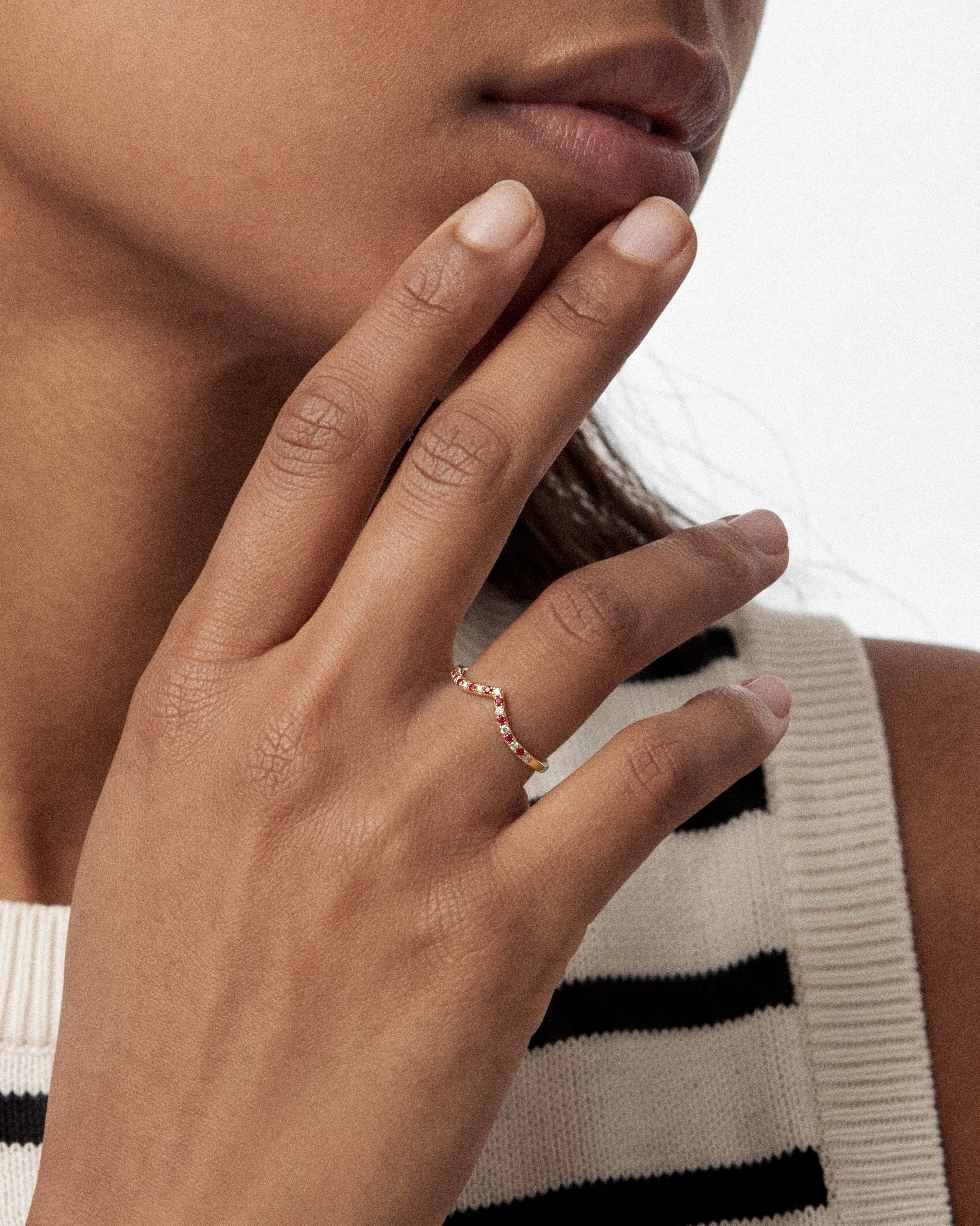 Alternating Birthstone Curved Ring