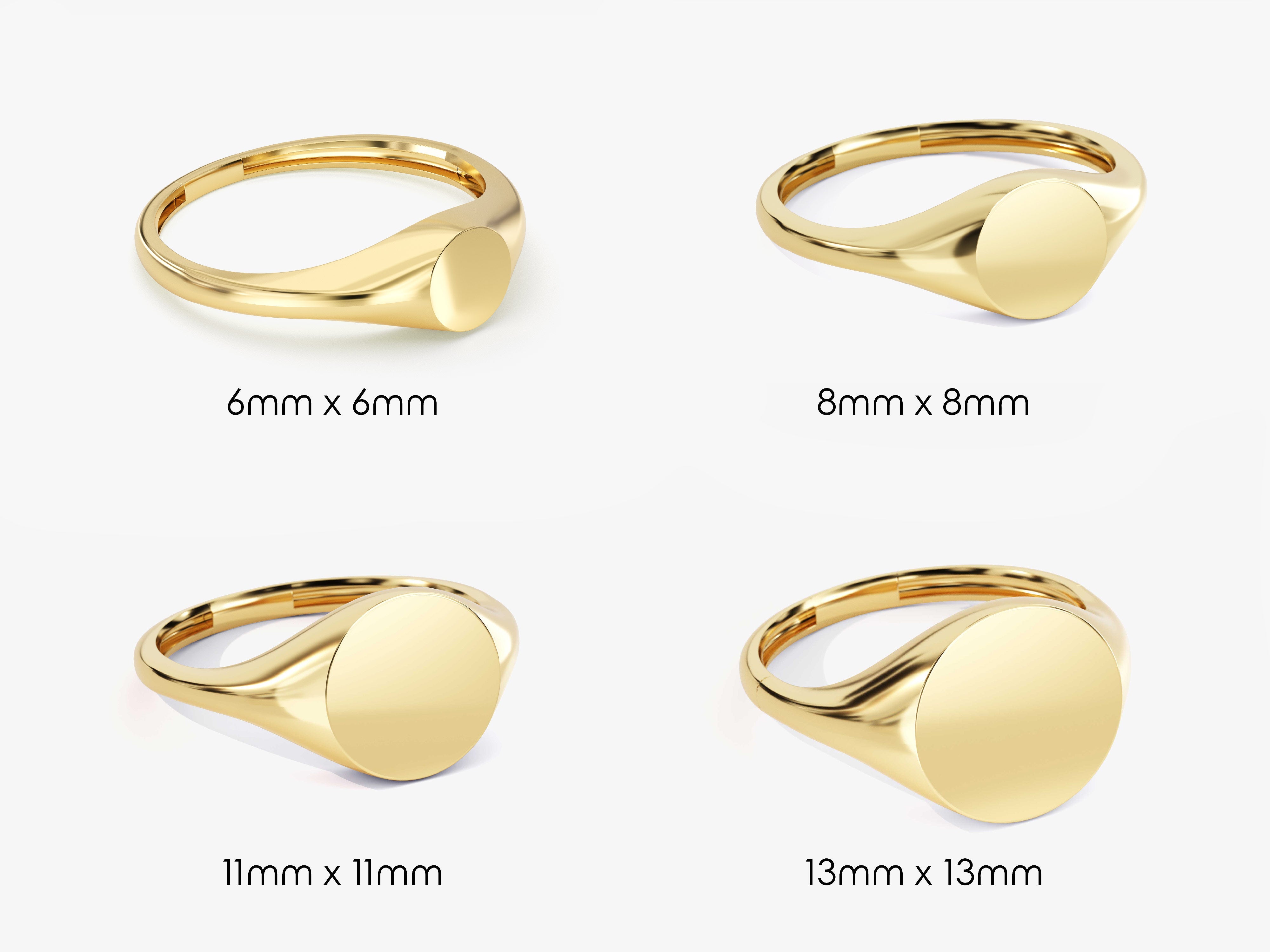 Gold signet rings in four sizes by jewelry company