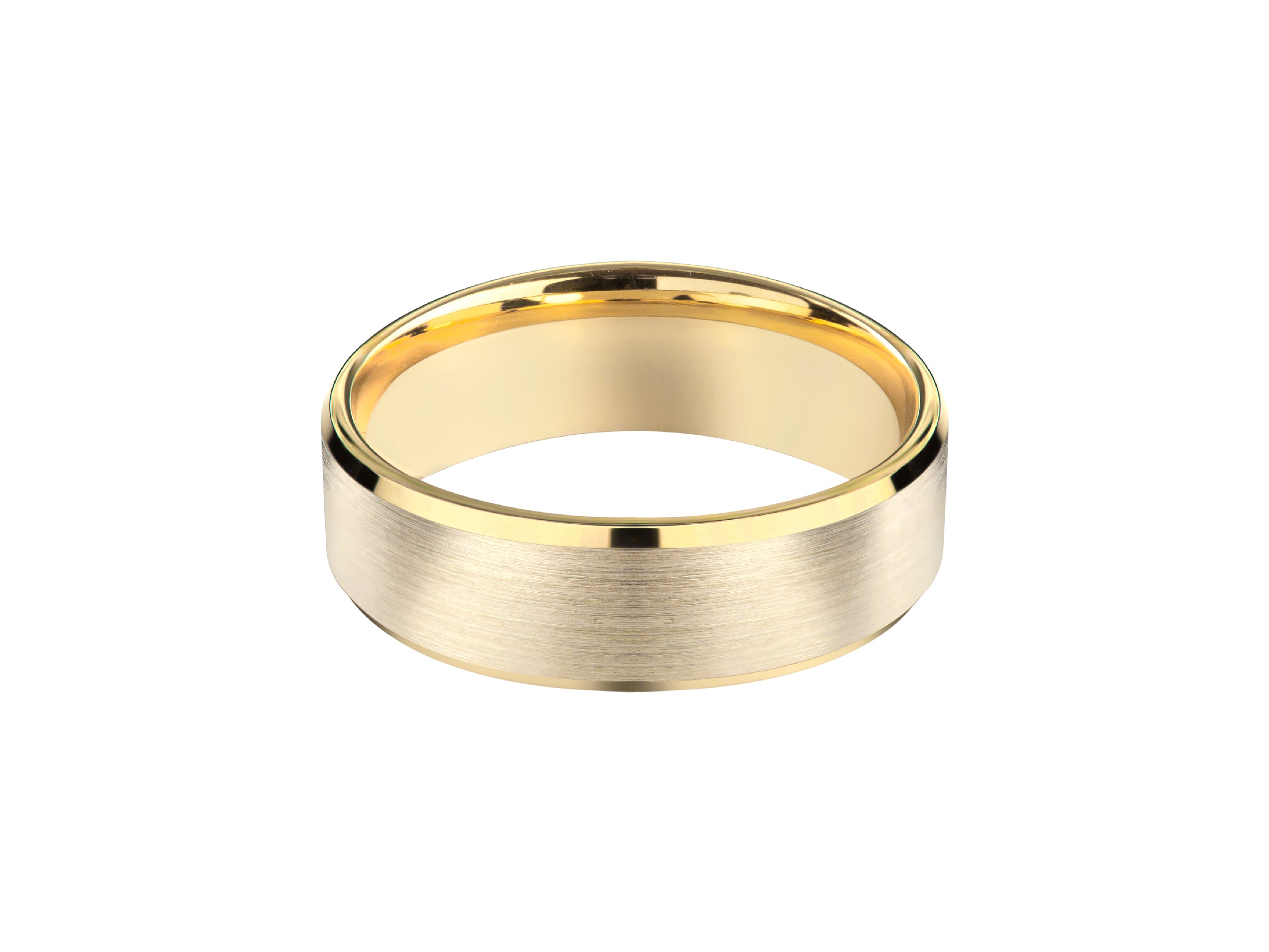 Brushed gold wedding band with polished gold edges