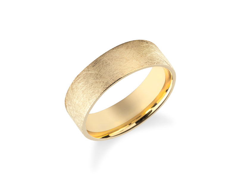 Textured gold wedding band from jewelry company