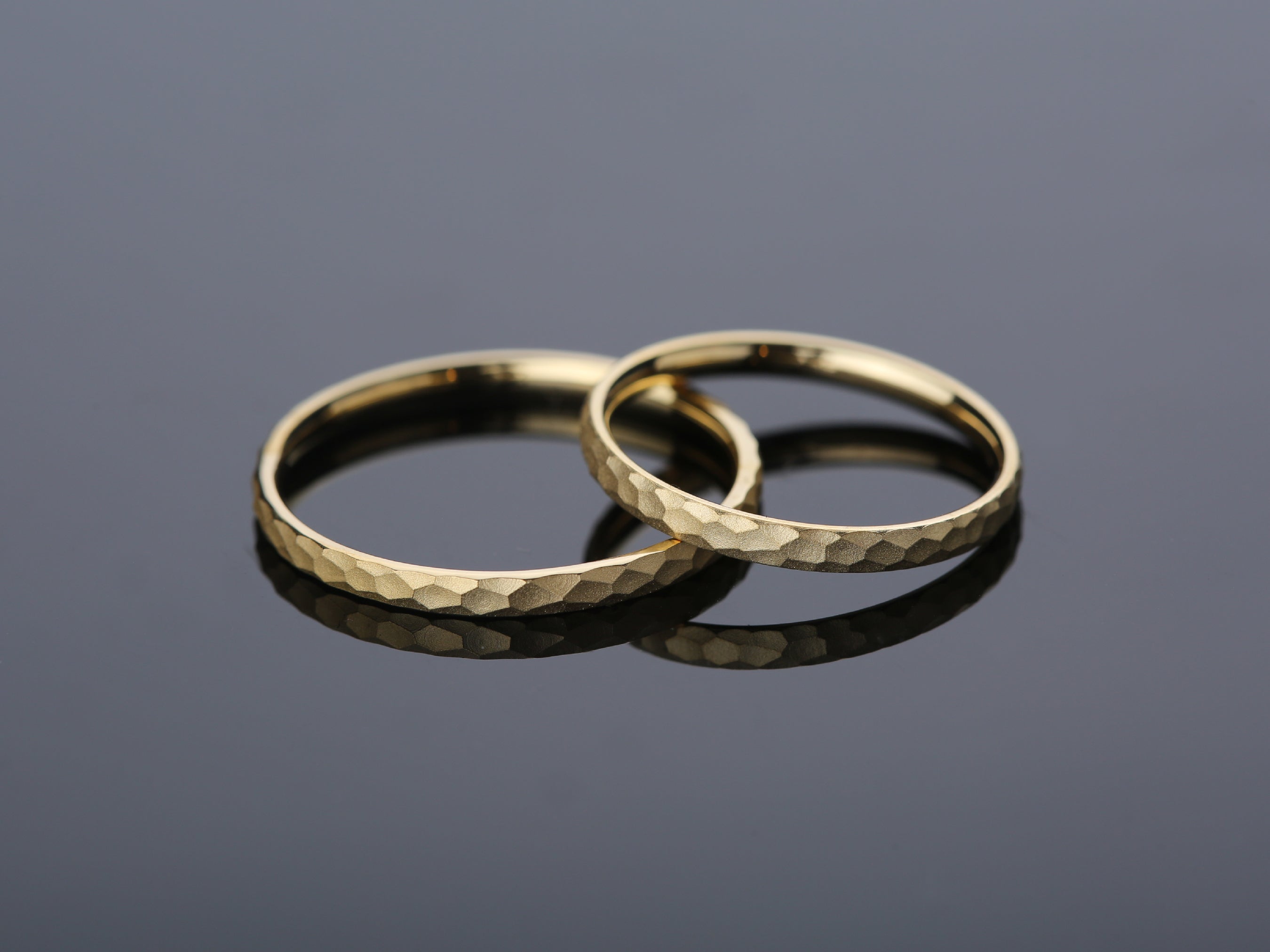 Hammered gold wedding rings, fine jewelry for couples