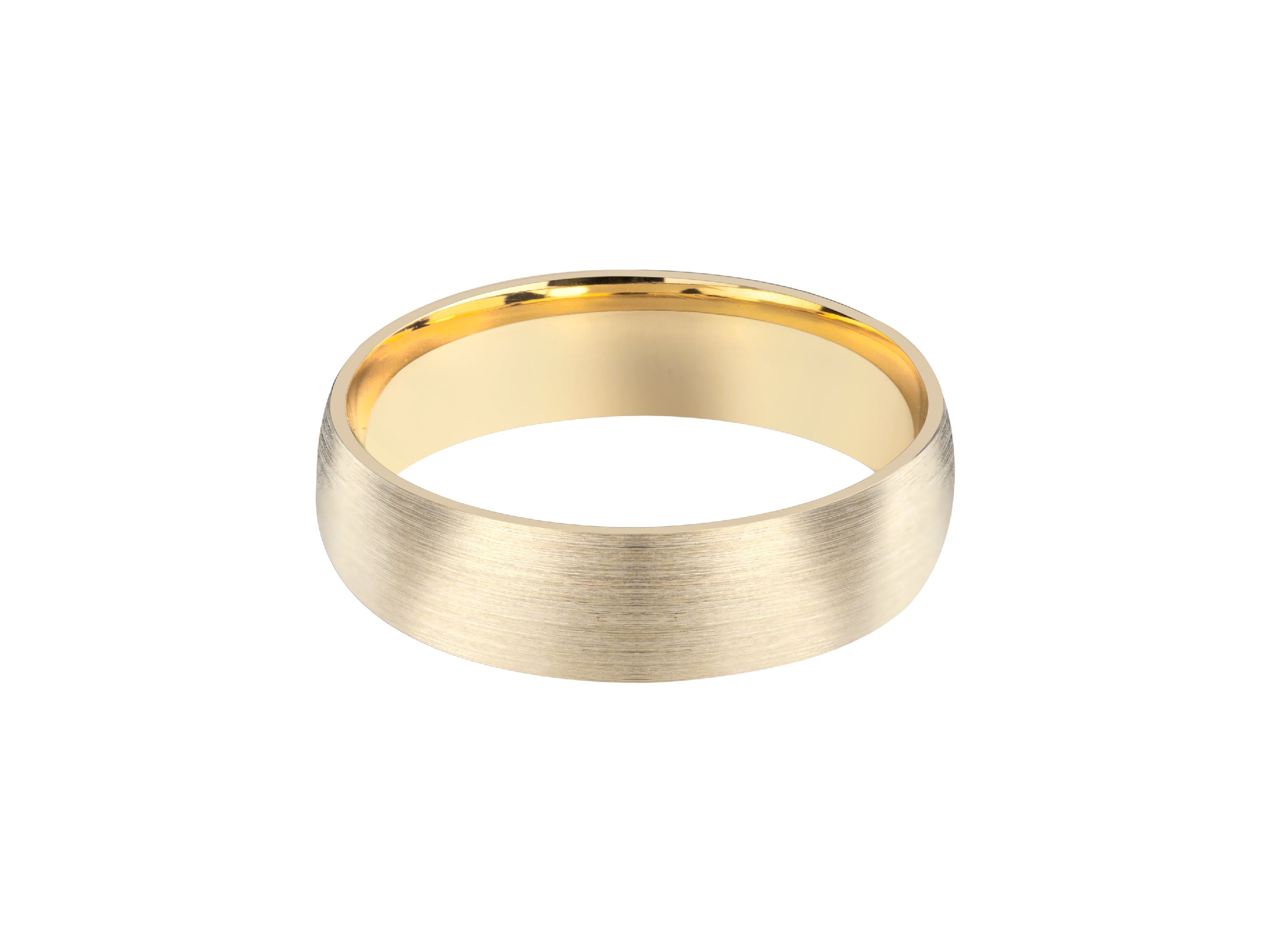 Brushed gold wedding band with polished inner band